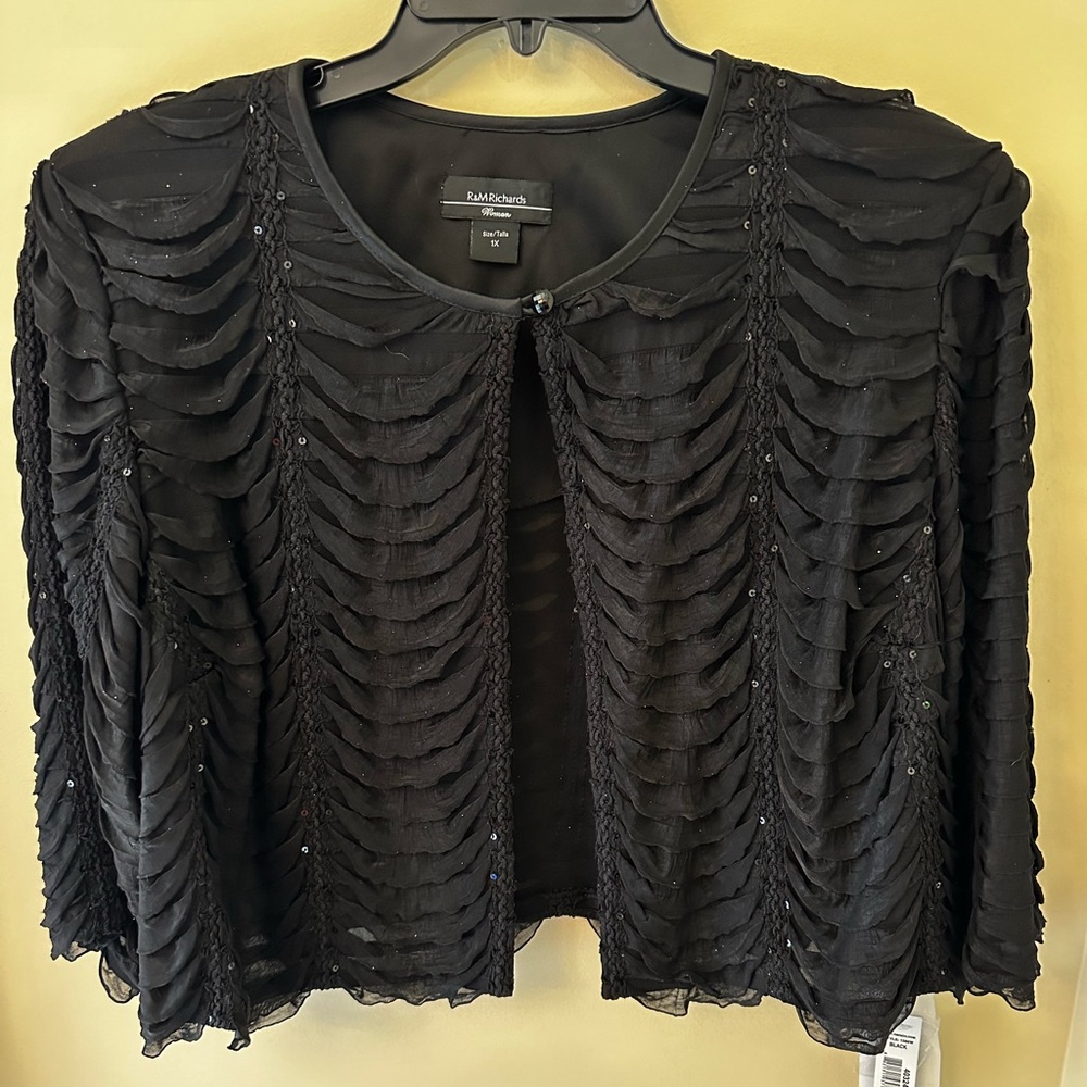 Black dressy jacket, shorter, 3/4 in sleeves, NWT, size 1x.